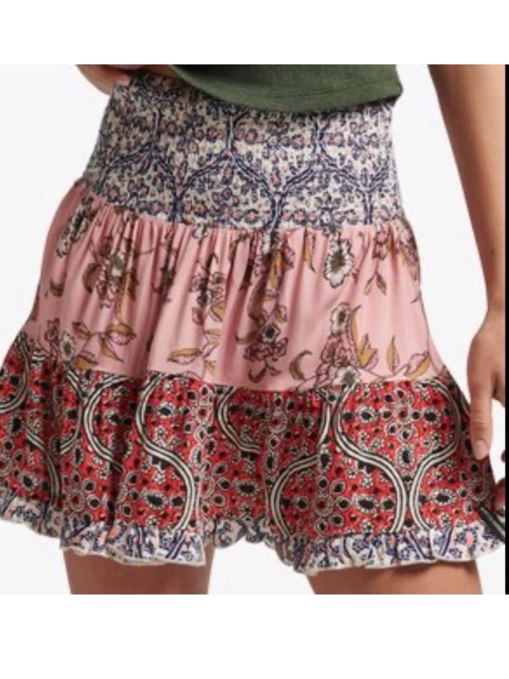 Anthropologie Karma Highway Multicolor Boho Tiered Satin Skirt